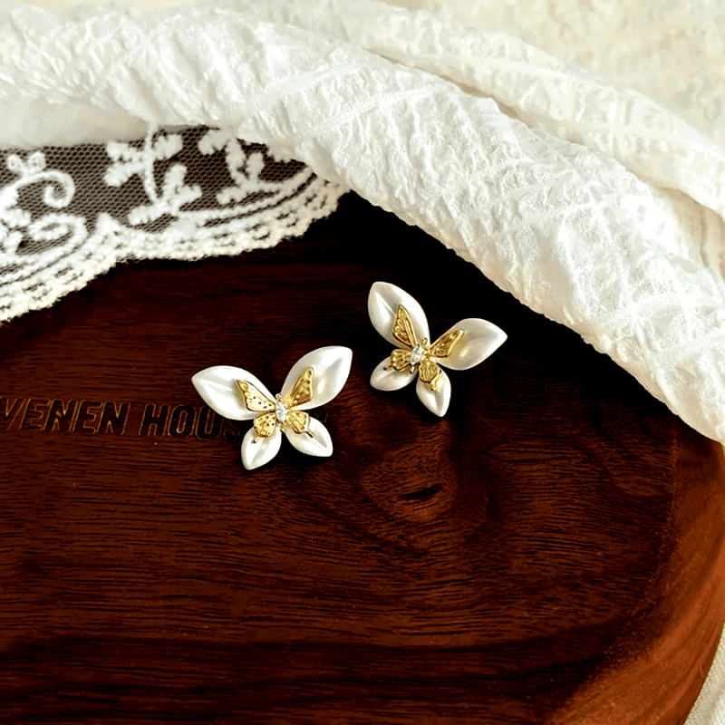 14K Gold-Plated Elegant Butterfly Stud Earrings