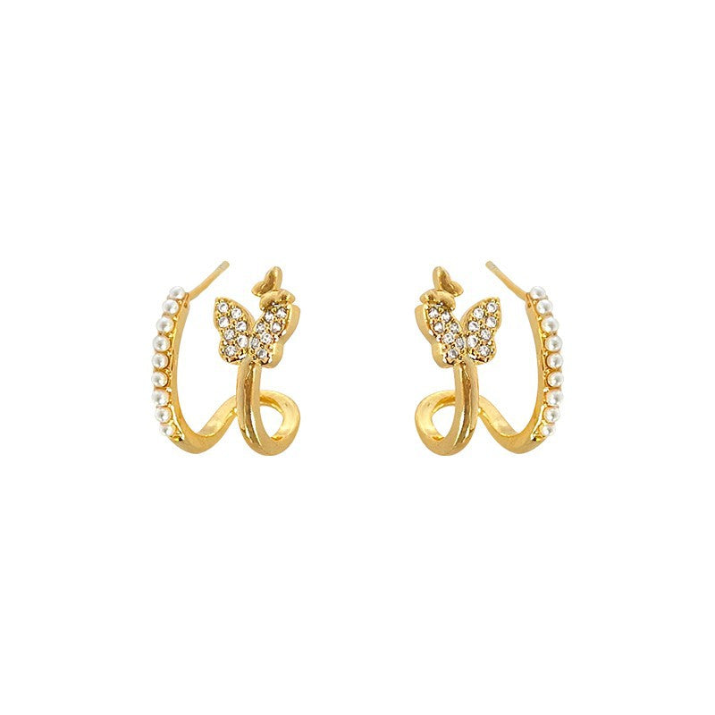 14K Gold-Plated Elegant Butterfly Stud Earrings
