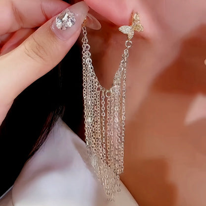 14K Gold-Plated Elegant Butterfly Waterfall Chain Tassel Earrings