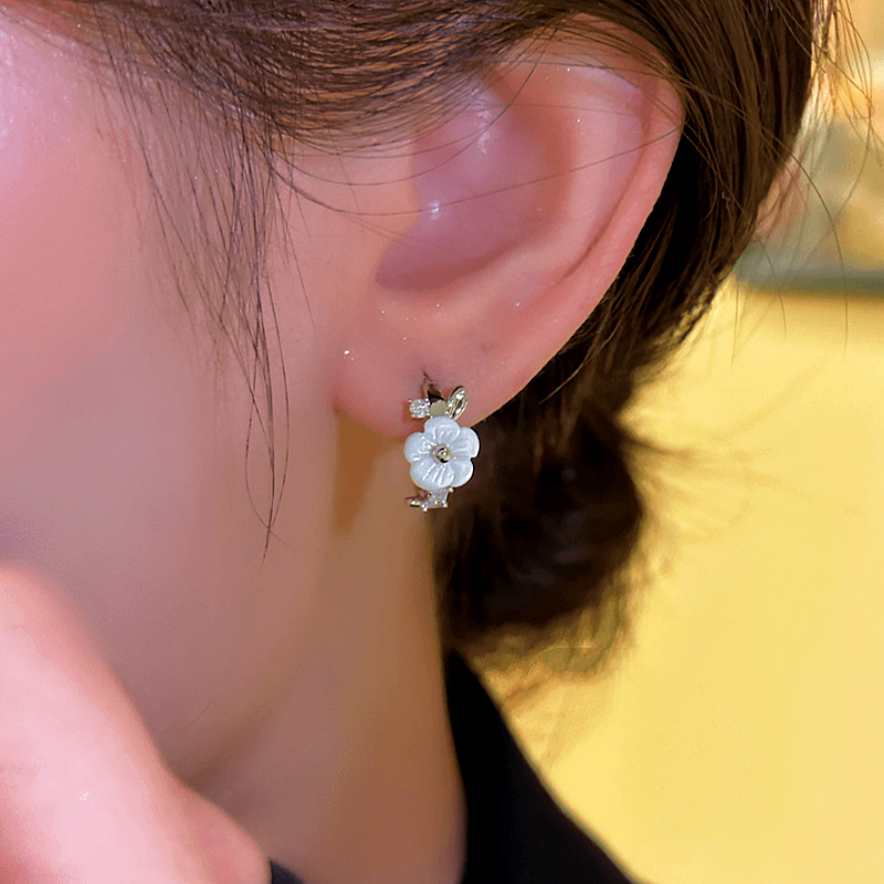 14K Gold-Plated Elegant Camellia Hoop Earrings