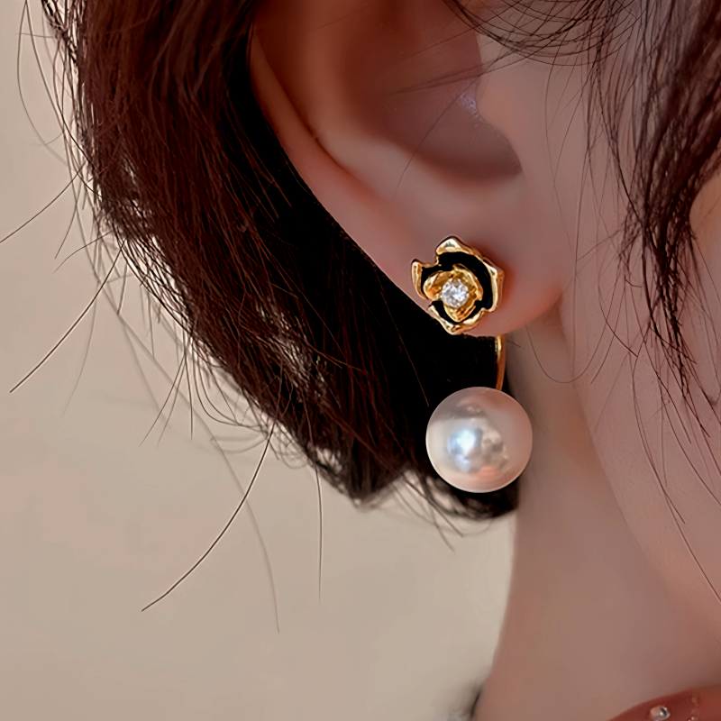 14K Gold-Plated Elegant Camellia Pearl Earrings
