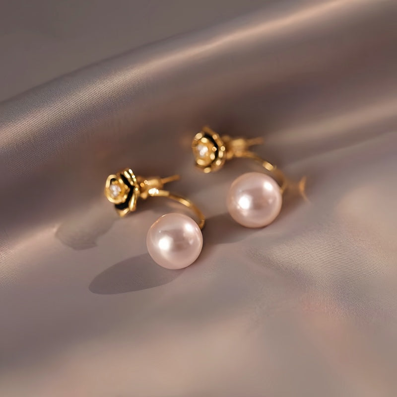 14K Gold-Plated Elegant Camellia Pearl Earrings