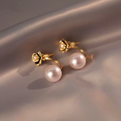 14K Gold-Plated Elegant Camellia Pearl Earrings