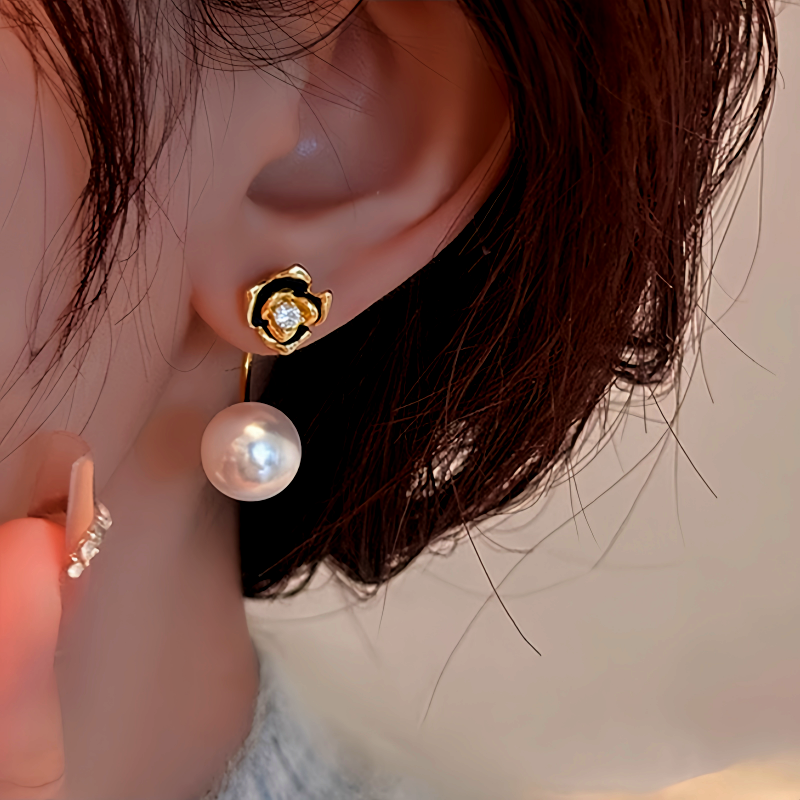 14K Gold-Plated Elegant Camellia Pearl Earrings