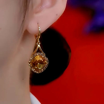 14K Gold-Plated Elegant Caramel Zircon Drop Earrings