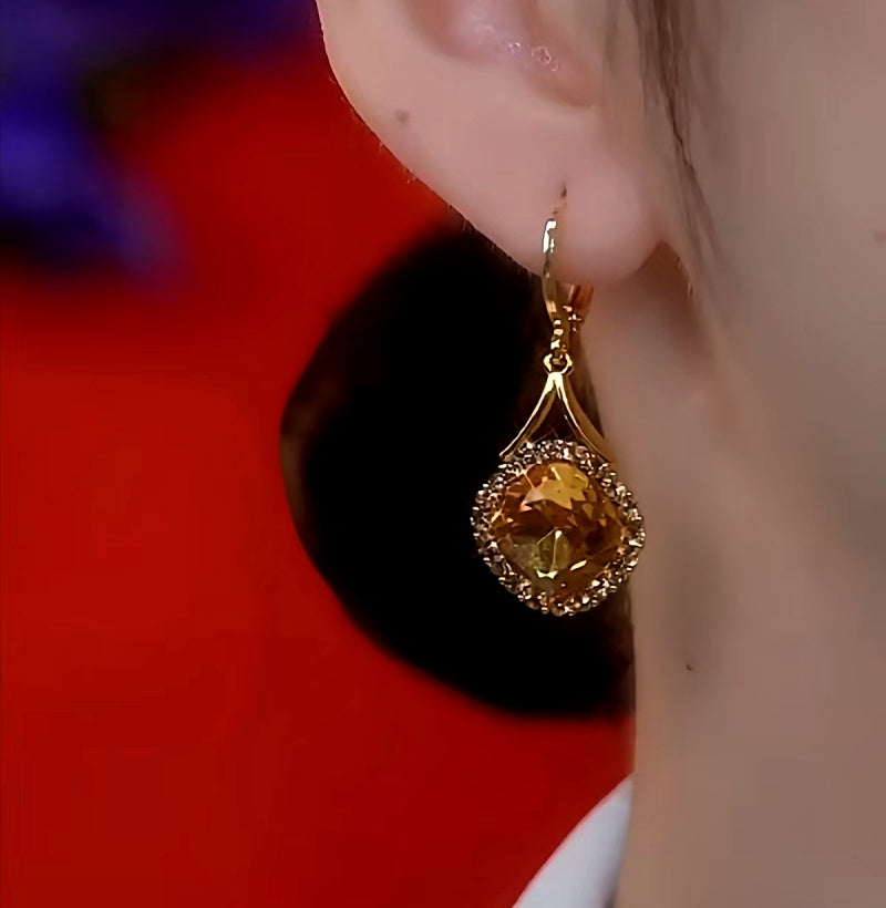 14K Gold-Plated Elegant Caramel Zircon Drop Earrings