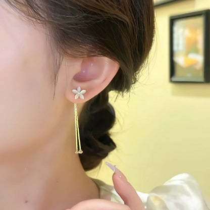 14K Gold-Plated Elegant Cat's Eye Flower Earrings