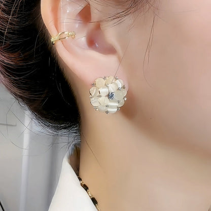 14K Gold-Plated Elegant Cat's Eye Stone Flower Earrings
