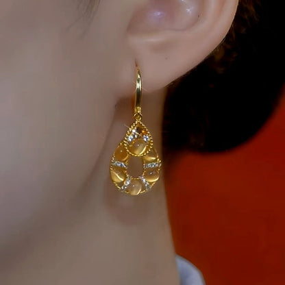 14K Gold-Plated Elegant Cat's Eye Stone Water Drop Earrings
