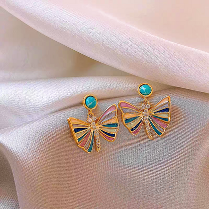 14K Gold-Plated Elegant Colorful Butterfly Earrings
