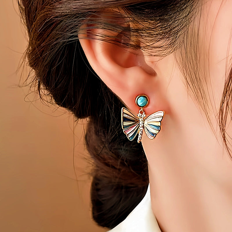 14K Gold-Plated Elegant Colorful Butterfly Earrings