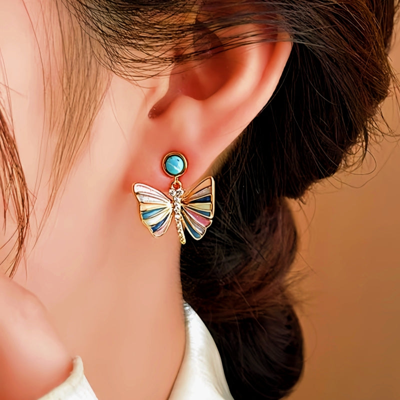 14K Gold-Plated Elegant Colorful Butterfly Earrings