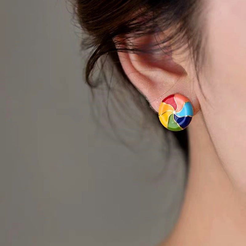 14K Gold-Plated Elegant Colorful Enamel Rainbow Studs