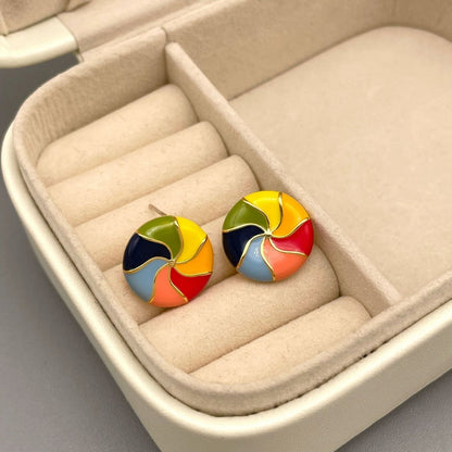 14K Gold-Plated Elegant Colorful Enamel Rainbow Studs