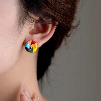 14K Gold-Plated Elegant Colorful Enamel Rainbow Studs