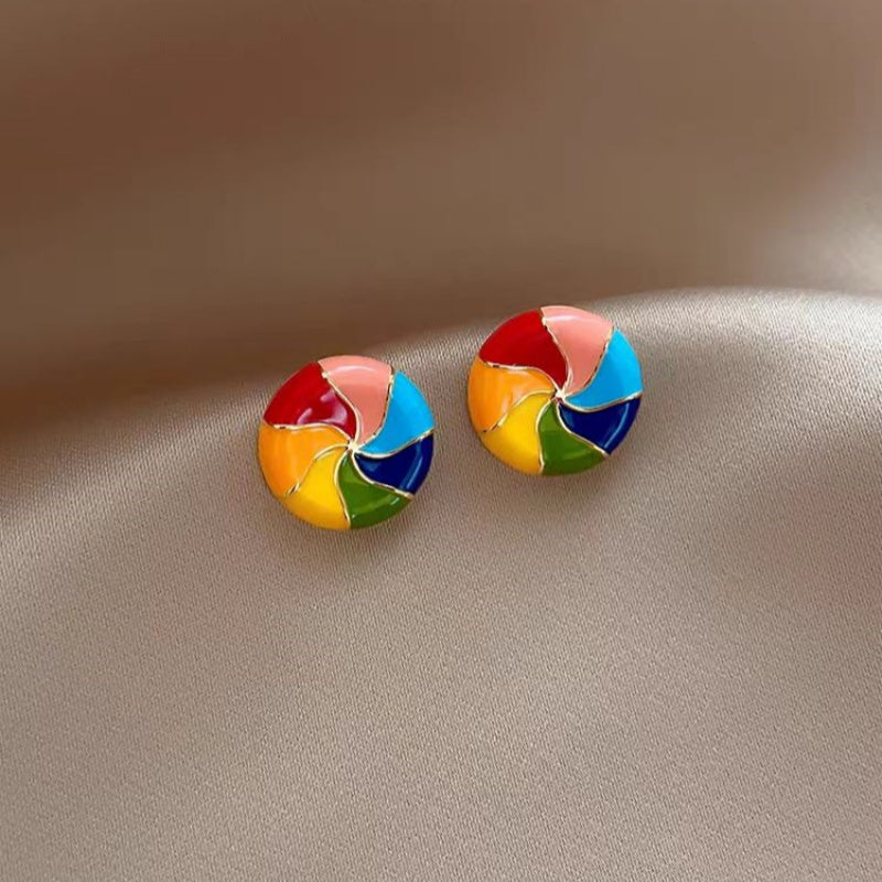 14K Gold-Plated Elegant Colorful Enamel Rainbow Studs