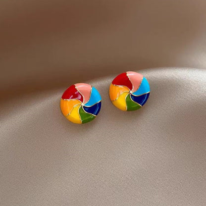 14K Gold-Plated Elegant Colorful Enamel Rainbow Studs