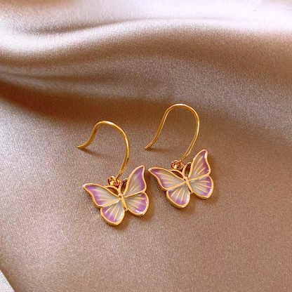 14K Gold-Plated Elegant Colorful Gradient Butterfly Ear Hooks
