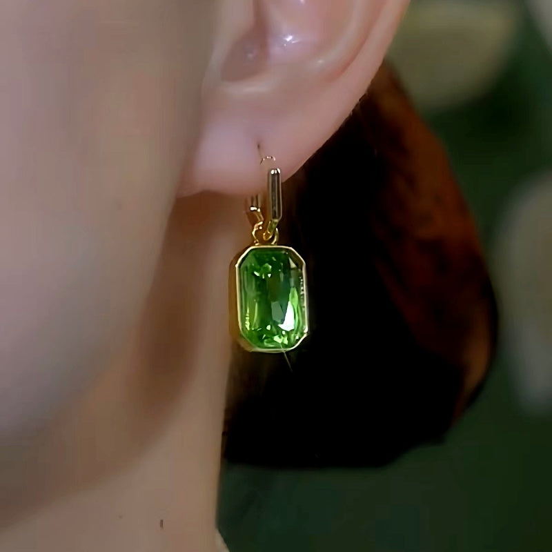 14K Gold-Plated Elegant Crystal Cube Pendant Earrings
