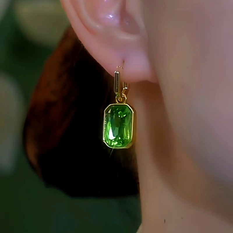 14K Gold-Plated Elegant Crystal Cube Pendant Earrings