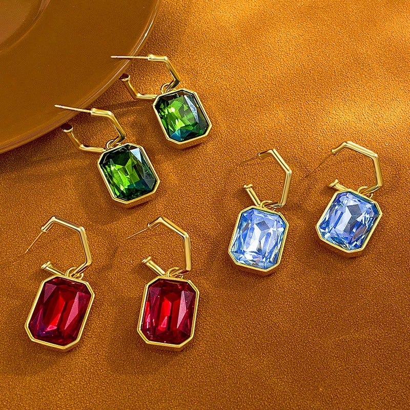 14K Gold-Plated Elegant Crystal Cube Pendant Earrings