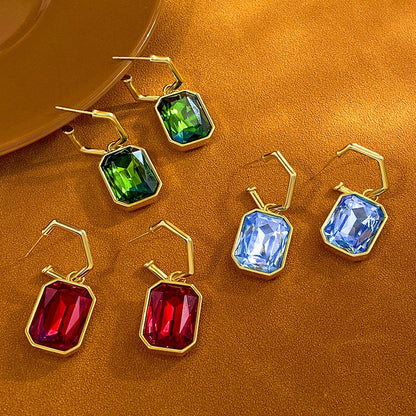 14K Gold-Plated Elegant Crystal Cube Pendant Earrings