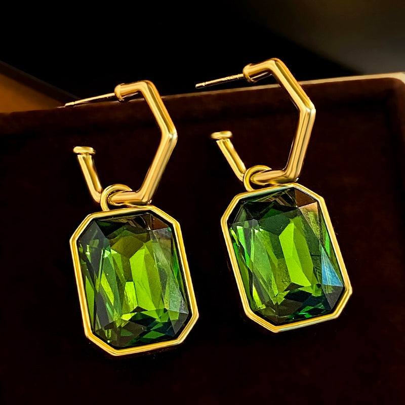 14K Gold-Plated Elegant Crystal Cube Pendant Earrings
