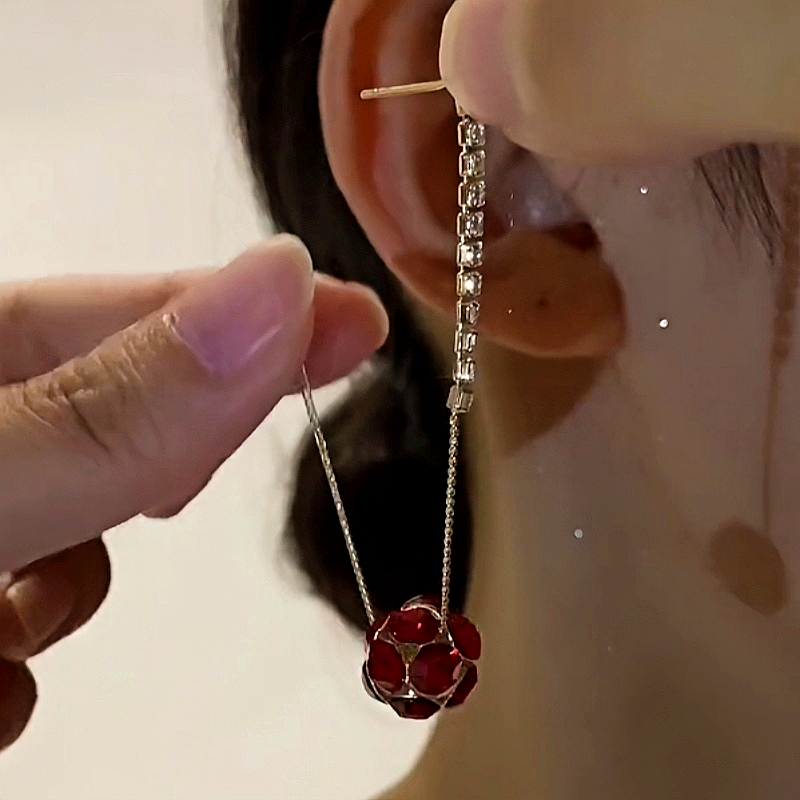 14K Gold-Plated Elegant Diamond Ball Tassel Earrings