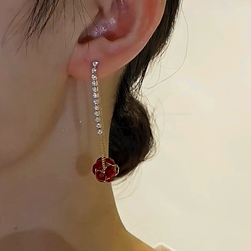 14K Gold-Plated Elegant Diamond Ball Tassel Earrings