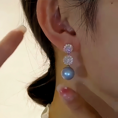 14K Gold-Plated Elegant Diamond Blue Pearl Earrings