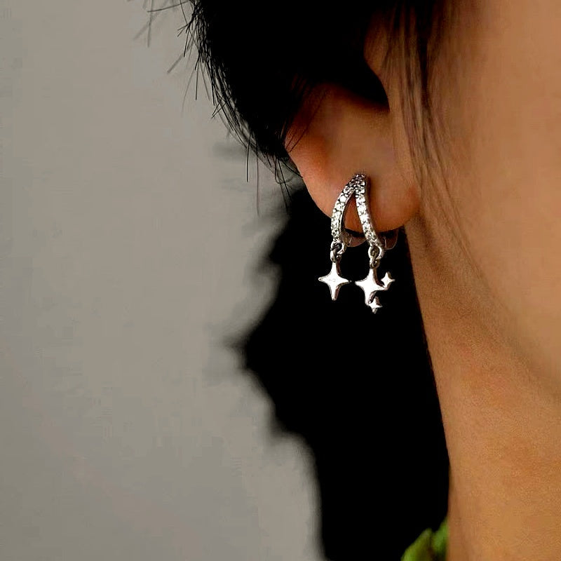 14K Gold-Plated Elegant Diamond Double-Layer Star Earrings