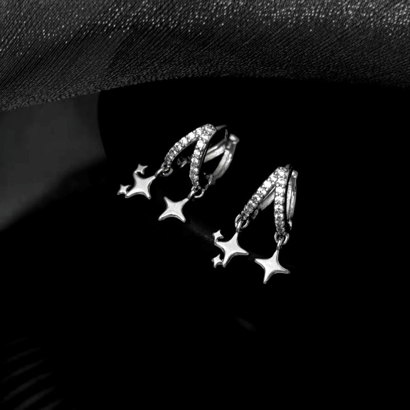 14K Gold-Plated Elegant Diamond Double-Layer Star Earrings