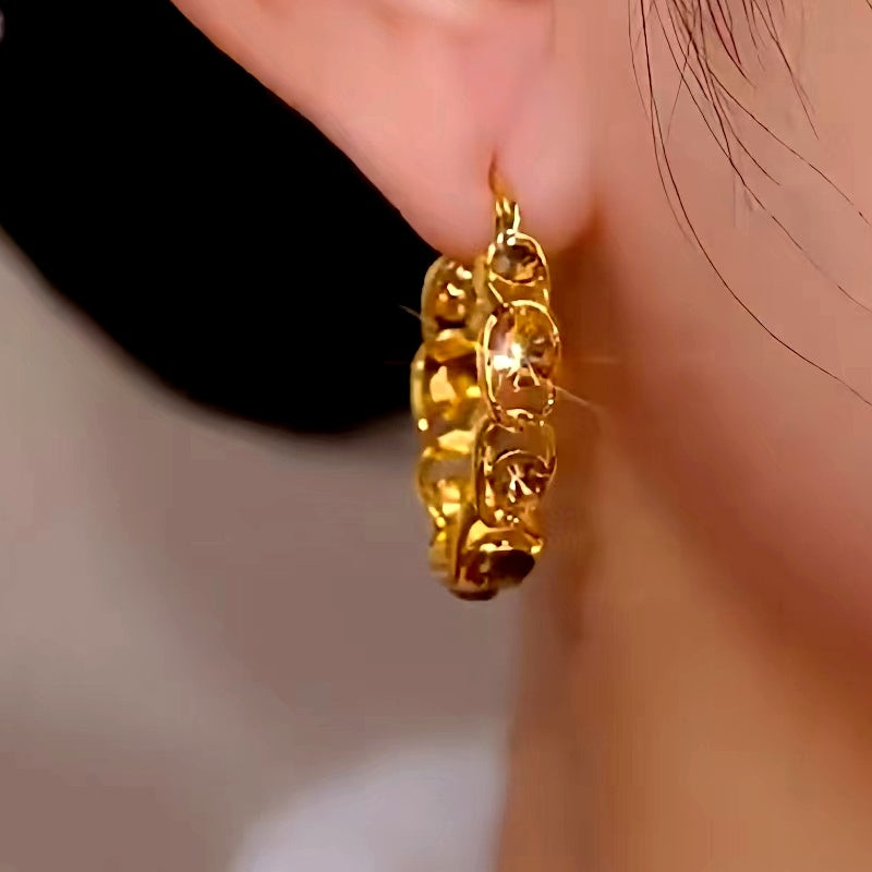 14K Gold-Plated Elegant Diamond Geometric Hoop Earrings