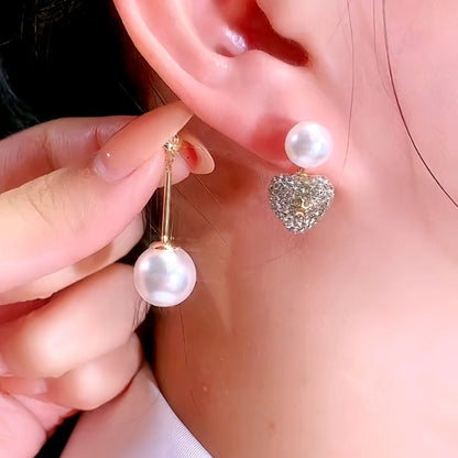 14K Gold-Plated Elegant Diamond Heart-Shaped Pearl Earrings