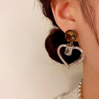 14K Gold-Plated Elegant Diamond Heart Earrings