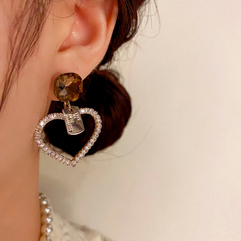 14K Gold-Plated Elegant Diamond Heart Earrings