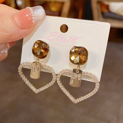 14K Gold-Plated Elegant Diamond Heart Earrings