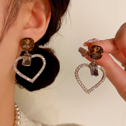 14K Gold-Plated Elegant Diamond Heart Earrings