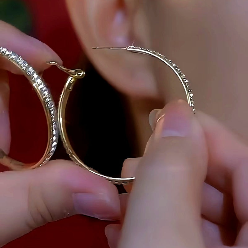 14K Gold-Plated Elegant Diamond Hoop Earrings