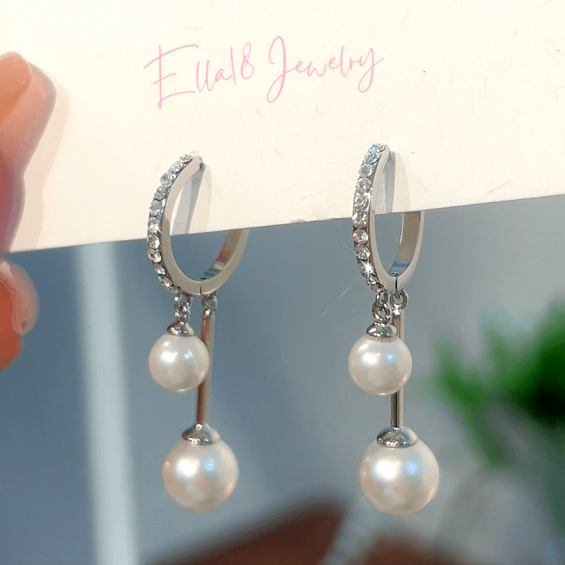 14K Gold-Plated Elegant Diamond Pearl Tassel Earrings