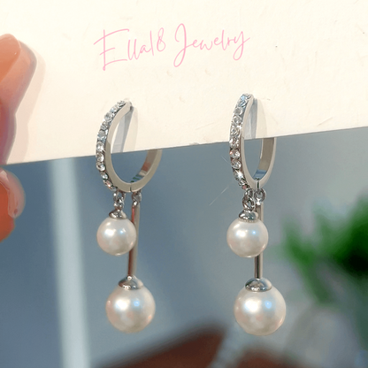 14K Gold-Plated Elegant Diamond Pearl Tassel Earrings