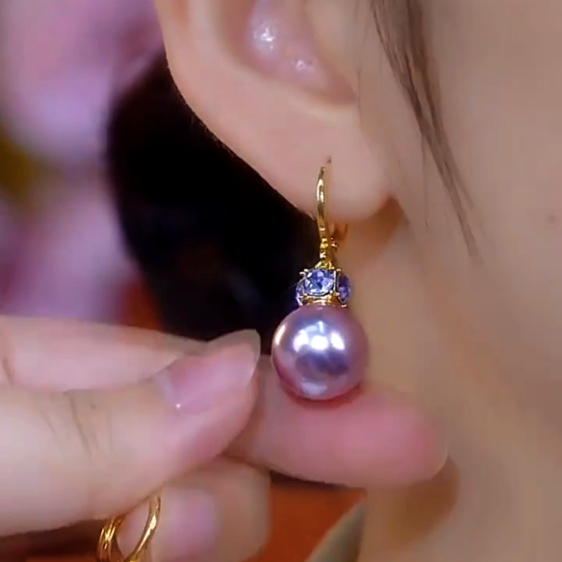 14K Gold-Plated Elegant Diamond Purple People Earrings