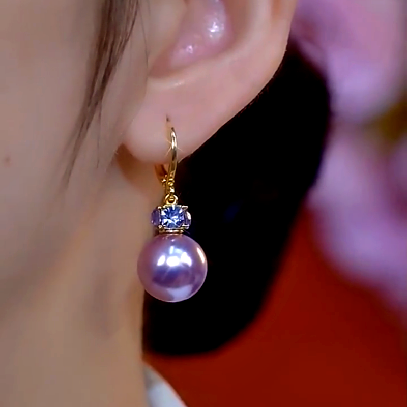 14K Gold-Plated Elegant Diamond Purple People Earrings