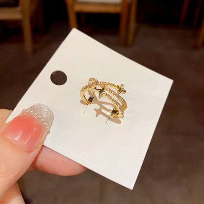 14K Gold-Plated Elegant Diamond Star Open Rings