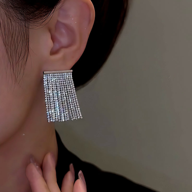 14K Gold-Plated Elegant Diamond Tassel Earrings