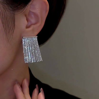 14K Gold-Plated Elegant Diamond Tassel Earrings