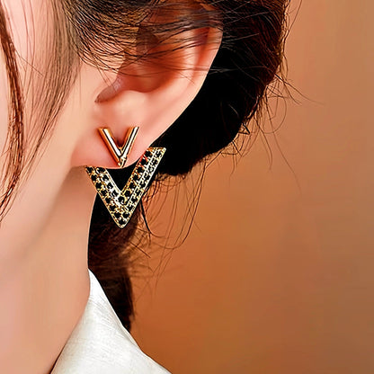14K Gold-Plated Elegant Diamond V Letter Earrings
