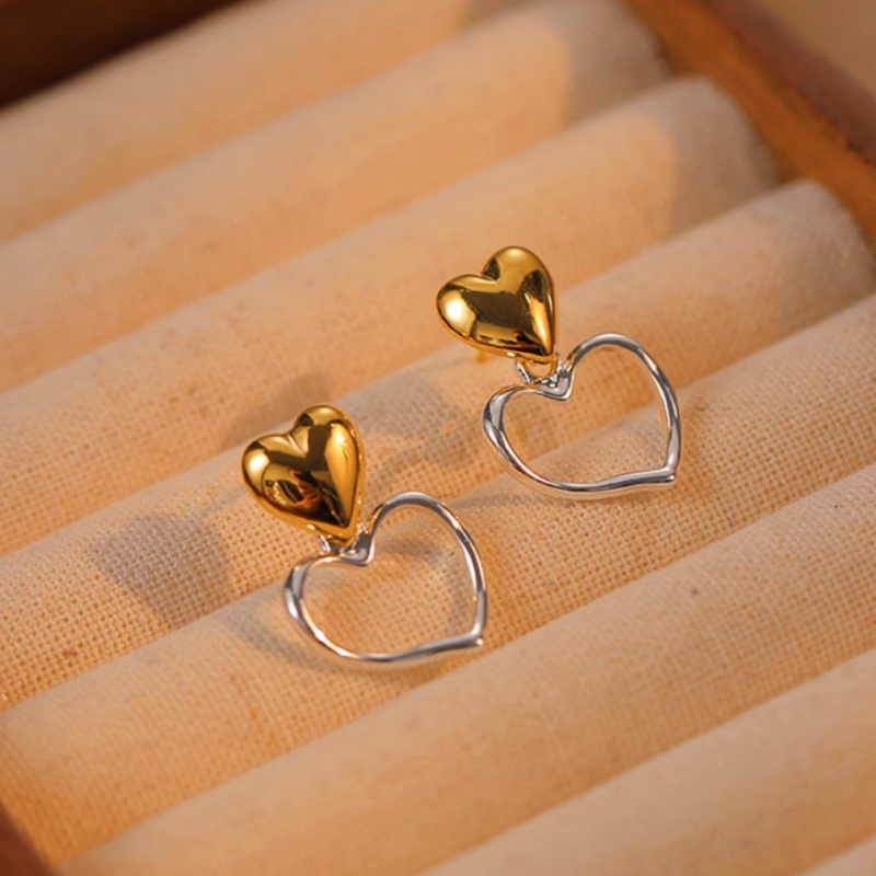 14K Gold-Plated Elegant Double-Heart Earrings