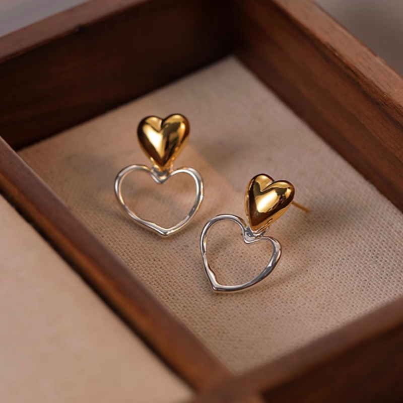 14K Gold-Plated Elegant Double-Heart Earrings