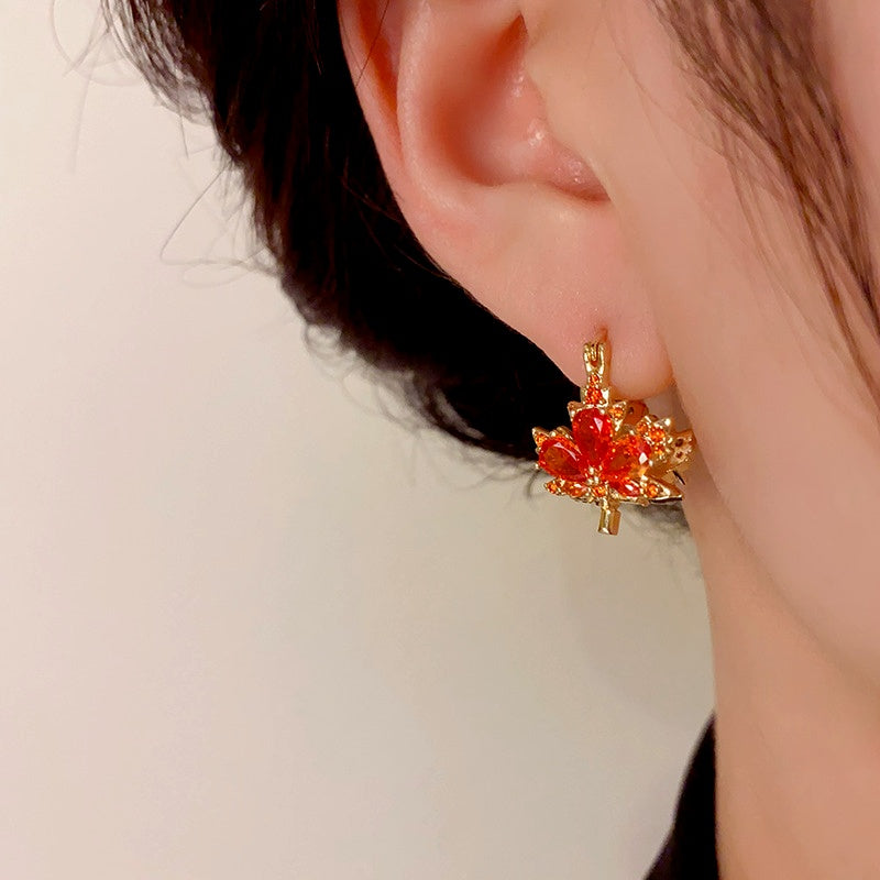 14K Gold-Plated Elegant Double-Sided Maple Leaf Earrings